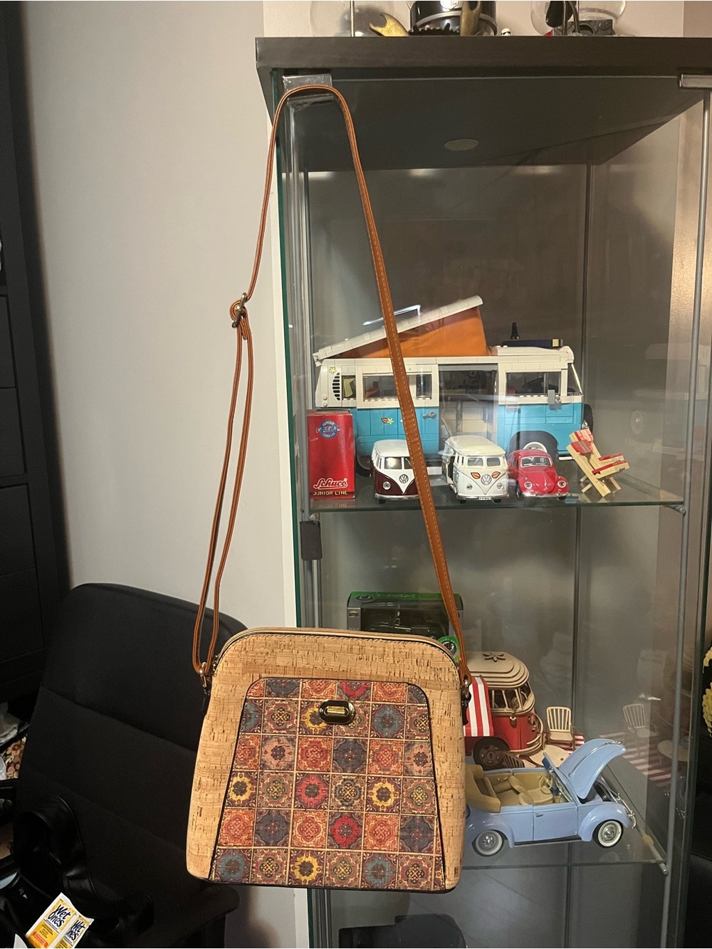 Cork Patchwork Crossbody Bag in Tan and Multicolor